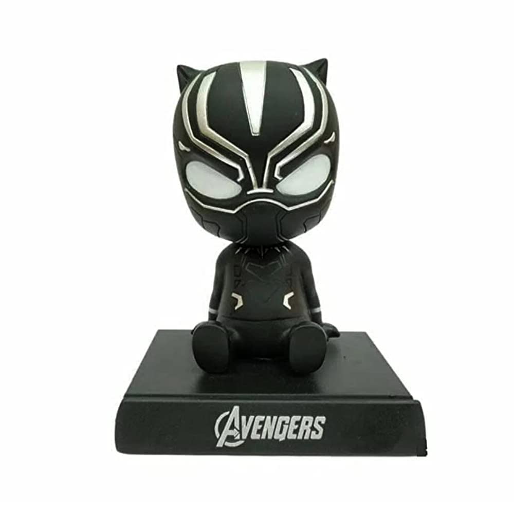 Super Hero Action Figure Limited Edition Bobblehead with Mobile Holder for Car Dashboard, Office Desk & Study Table (Black Pather)
