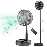 Portable Standing Fan with Remote Controller, 8' Foldable Desk Fan, 7200mah & USB Quiet Fan, Portable fan Remote Control Telescopic 4 Speed Quiet Timer Fan for Home Kitchen Outdoor Camping (black)