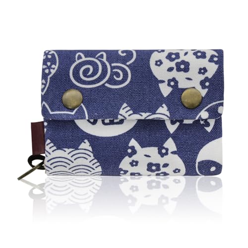 Womens Trifold Wallet, Canvas Wallet Ladies Wallet for Women, Women Wallet with Keyring Cute Wallet for Credit Card, Coin, Cash, Receipt (lucky cat)