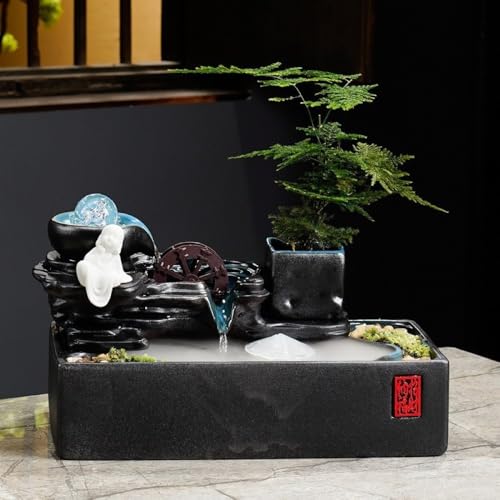 Fuente de agua de escritorio inspirada en el Zen con luces LED y decoración de monje para relajarse en el hogar y la oficina