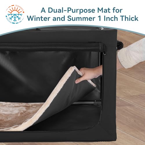 Petsfit Hundebox faltbar für mittlere Hunde, Hundebox für Zuhause Zimmerkennel Hund Verstellbares Design Transportbox Hund, Reißfeste Netzfenster & verdickte plüsche Betteinlage,(M, Schwarz)