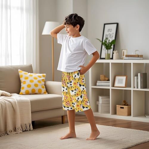 Cow Pizza Sleep Shorts Summer Pajama Shorts Elastic Waist Sleep Bottoms with Pockets 6-14 Years4