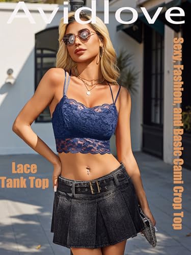 Image of Avidlove Bralettes for Women Lace Camisole V Neck Double-Layered Adjustable Strap Tank Cami Crop Top