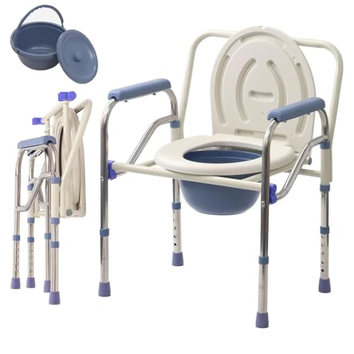La Mejor Lista de Baño portatil del mes. 45 Jiula Silla Cómodo Ducha Aumento de WC - Inodoro Plegable para Cabecera, Silla Asiento de Ducha para Baño, Baño Portátil Adultos con Regatones Antiderrapantes y Cubeta, Cojín...