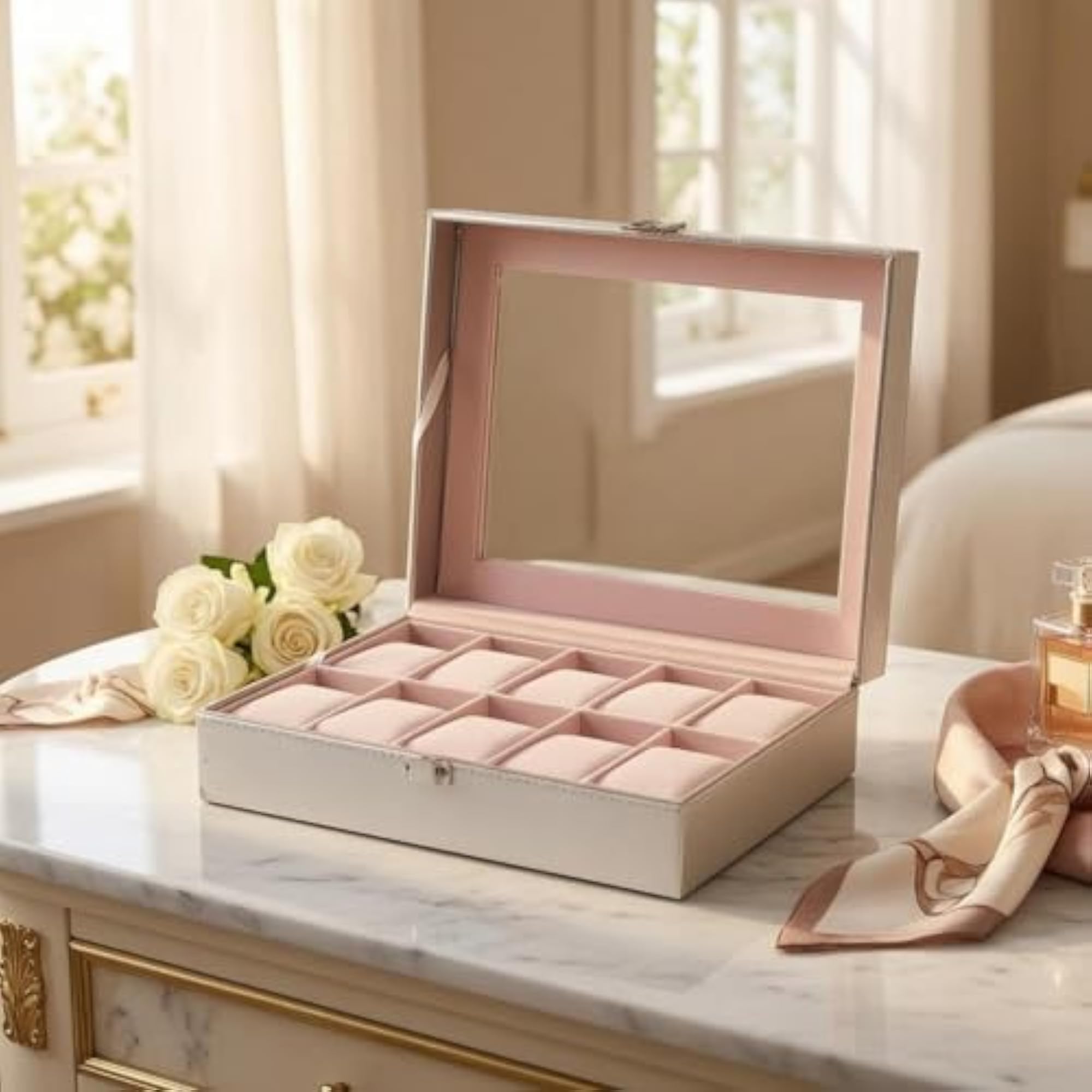 Padded Hard Shell Watch Box with Gold Finish