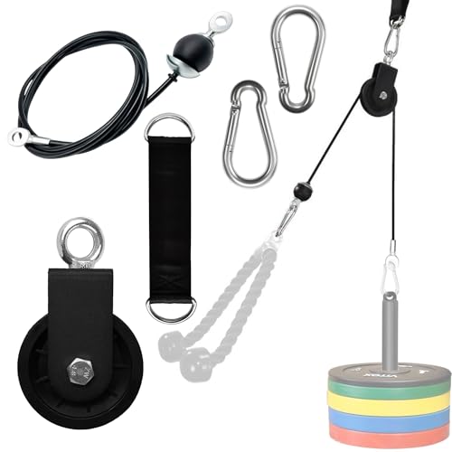 Favuit Cable Pulley Wheel with Fitness Steel Cable,360 Degree Rotation Fitness Lifting Blocks Detachable Roller Lifting Wheel Lat and Lift Pulldown Cable Pulley System Machine Attachment For Home Gym
