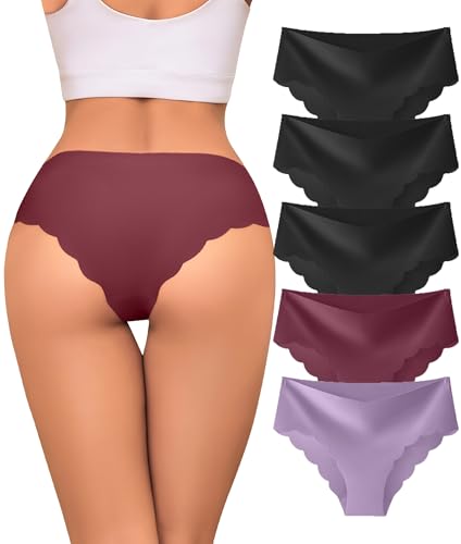 Image of Sexy Seamless Underwear Wave Edge No Show Bikini Panties V-waist Ice Silk Hipster Lady Cheeky Invisibles Briefs 6 Pack