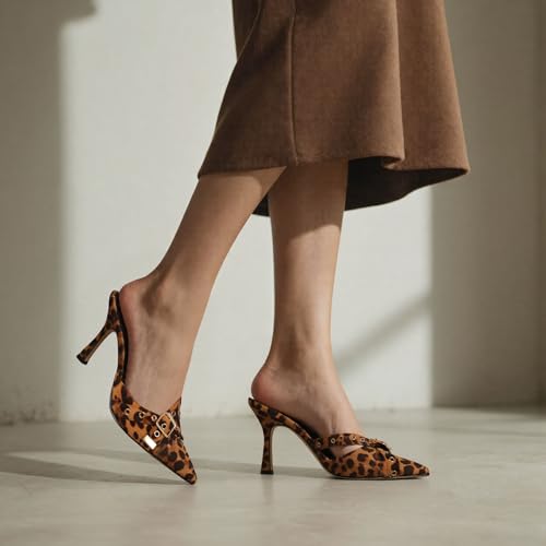 Mules Heels for Women Studded Closed Pointed Toe Backless Kitten Pumps Wide Sexy Prom Wedding Casual Dress Shoes3