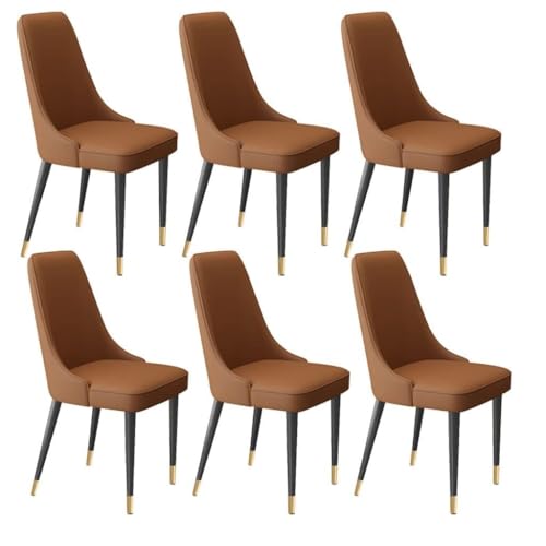 NMVAWIPT Juego De 6 Sillas Comedor Modernas, Cuero Microfibra Suave, con Respaldo Alto Acolchado Y Patas Metal For Cocina Sala Estar(Brown)
