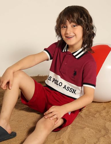 Image of Kids Regular fit Boys Cotton Fabric Decoration Short Sleeves Polo T-Shirts (UKOETSH1007 Red 13-14Y)