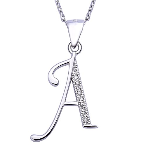 VIKI LYNN Collier Pendentif Lettre Initial en Mon Collier Prénom DIY Les Noms avec Les Lettres! - Idée Cadeau pour Vos Amis - Argent Fin 925 et Oxyde de Zircon Serti (Lettre A)