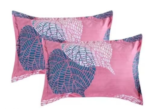 Printed Pillow Covers, Pink with Leaf Design, Set of 2, (Pink)-image-44