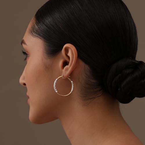 LeCalla 925 Sterling Silver Two-Tone Three-Tone Hoop Earrings | Round Shape Polished Italian Diamond-Cut Twisted Earring Hoops for Women2
