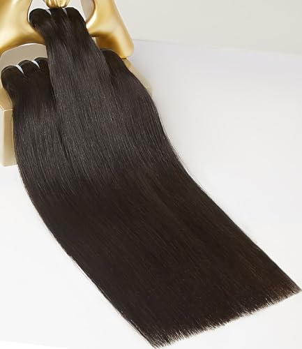 MLIP Raw Bundles Human Hair Straight, No Tangle Shedding, Keep Texture Silky Soft After Multiple Washes, 16A Raw Indian Hair Bundles 10 12 14 Inches, Triple Lifespan 3X