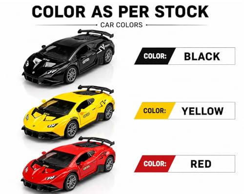 Image of Lamborghini Die-Cast Toy Car for Kids - 1:36 Scale Pull Back Metal Model Car with Openable Doors, LED Lights & Music | Alloy Mini Car for Boys Kids Collectors【Color As Per Stock】
