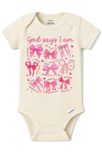 Brain Juice Tees God Says I Am Scripture Baby Girl Onesie – Christian Inspirational Bodysuit – Faith-Based Bible Verse Outfit (12 Month)
