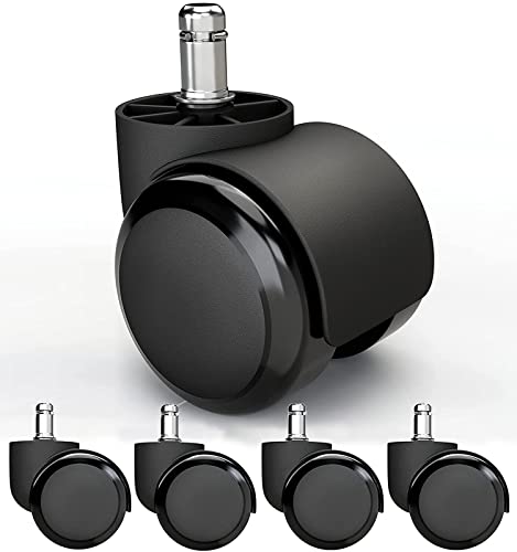 IZDEEL Ruedas Silla Oficina Repuesto Rueda Silla Oficina Giratoria 5 ruedas, Muy Tranquila y Fácil de Deslizar, Apto para Todo Tipo de Suelos, Negro, Medidas de eje 11mm