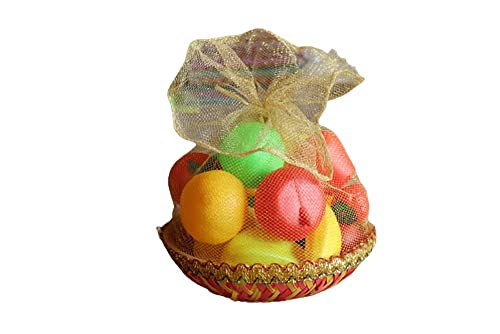 Image of Bamboo Multipurpose Round Shape Designer with net Room Wedding Gift Packing Gift Packing Basket (Set of 2) (24X24X8 cm)