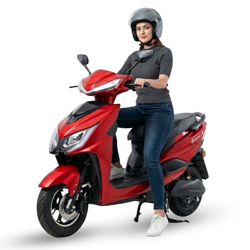 Image of Ryoto Electric Scooter Non RTO Lithium-ion, Top Speed: Approx. 25-30 km /h, Range (Mileage): Approx. 70-90 km per Charge, Waterproof Electrical Bike Scooty (Red)