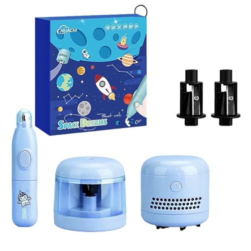 Image of Magicwand Battery Operated Pencil Sharpener,Electric Eraser,Vacuum Cleaner Stationery Set with 10 Eraser Refills for Kids,Adults for Home Office School【3 Yrs & Up】【Cute Bear Blue】