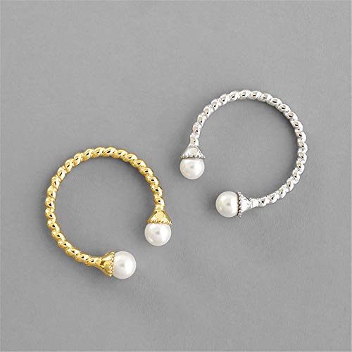 N+A Double Shell Pearl Sterling Silver Ring for Women Girls Statement Expandable Open Rings Minimalist Pearls Twisted Finger Fashion Cute Jewelryfor Girlfriend4