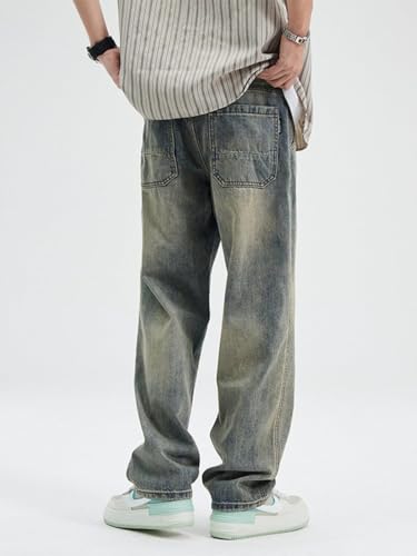 Jeans Pants Trousers Denim Retro Vintage Style Straight Tube Yellow Mud Street Cool and Versatile Casual for Men2