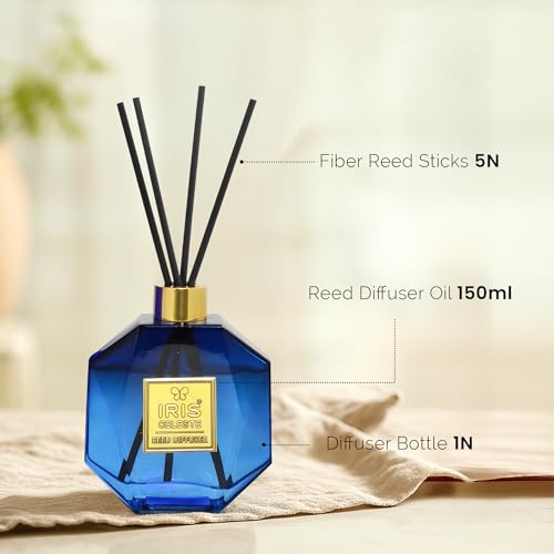 Image of IRIS Celeste Lavender & Fougere Reed Diffuser Set - 150ml | 4 Premium Black Fiber Reed Sticks (9 inch) | Long-Lasting Air Freshener for Home, Bedroom, Office | Ideal for Gifting