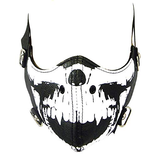 Motard Masque Visage - Crâne Noir - PU Cuir - Doublé& Coupe-Vent