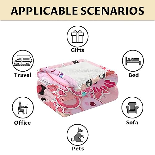 Girl Blanket - 50x60 Inches Cute Axolotl Throw - Pink Soft Fuzzy Blankets for Bed, Couch & Living Room