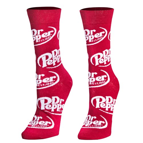Crazy Socks Dr Pepper Soda Logo Novelty Crew Socks Medium Funny Drink Socks for Men Women Teens Gamer Streetwear Food Socks Gift for Soda Lovers Stocking Stuffer Humor Socks