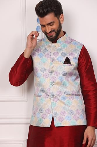Image of Kurta With Churidar & Multicolor Nehru jacket Set