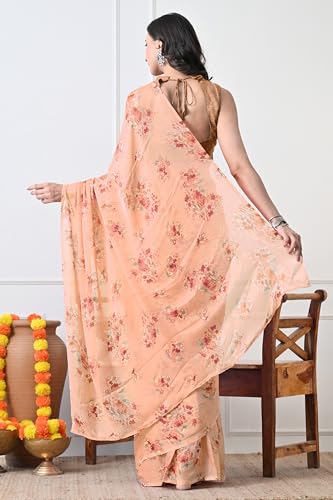 Image of MIRCHI FASHION Women Saree Chiffon Floral Printed | Breathable Lightweight Sari for Regular Home and Office Wear with Blouse Piece