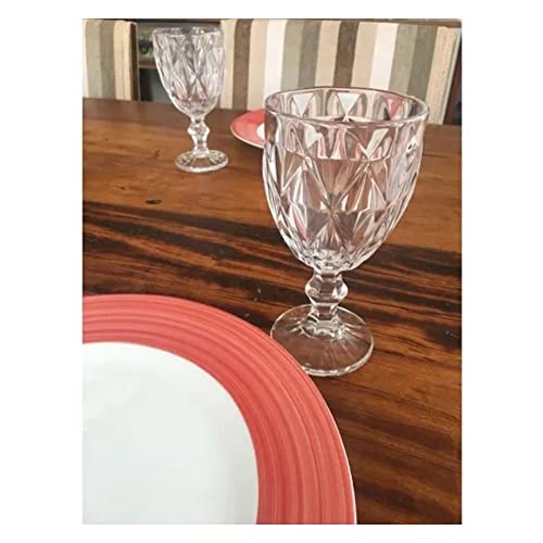Jogo 6 Taças Diamante Vidro Clear Transparente 240ml Agua Suco Vinho Mesa Posta Requinte
