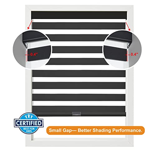 Image of Persilux Cordless Zebra Blinds for Windows (32 inch W x 72 inch H, Black) with Upgraded Cassette Free-Stop Light Filtering Dual Layers Sheer Window Shades for Home, Outside and Inside Mount