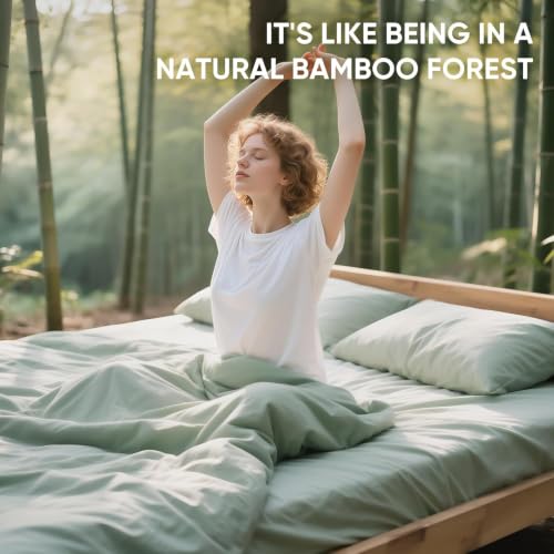 Image of TWK Real 100% Viscose Derived from Bamboo Sheets Set King Size, Cooling & Silky Soft for Hot Sleeper, Breathable & Moisture Wicking Fabric, 18 inch Deep Pocket with Corner Straps (Sea Glass, King)
