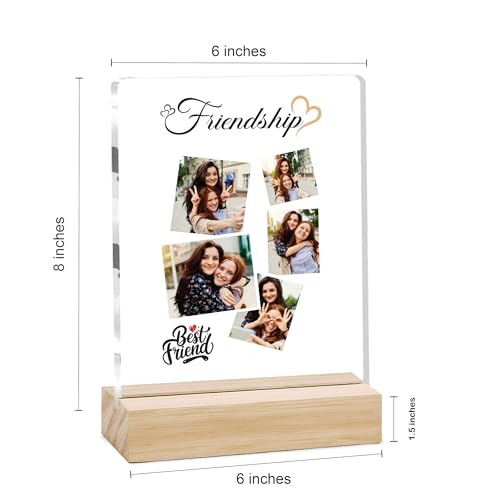 Image of Giftplease Customized Friends Plaque with Wooden Stand | Personalized Photo Frame with Quote | Best Friend Birthday Gift, Farewell Gift, Friendship Day Gift for BFF Keepsake Room Decor FR 07