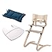 Leander Stuhl white wash - Hochstuhl - Kinderstuhl - Erwachsenenstuhl mit Babybügel + Tablett weiß + Kissen dark blue