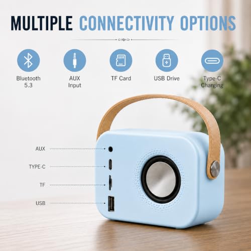 Image of Fire turtle Vintage Bluetooth Wireless Speaker | 10W RMS Loud Sound | Retro Design with Type-C Charging, 8H Battery Backup, USB & AUX Input, Portable Home & Outdoor Speaker (SkyBlue)