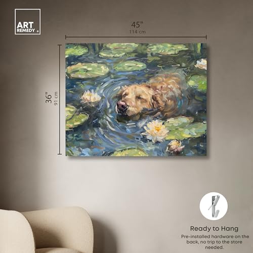 Monet Water Lilies Dog Rustic Chic Farmhouse Canvas Wall Art by Art Remedy, Gallery Wrapped, 45"x36" by Art Remedy - Image 5