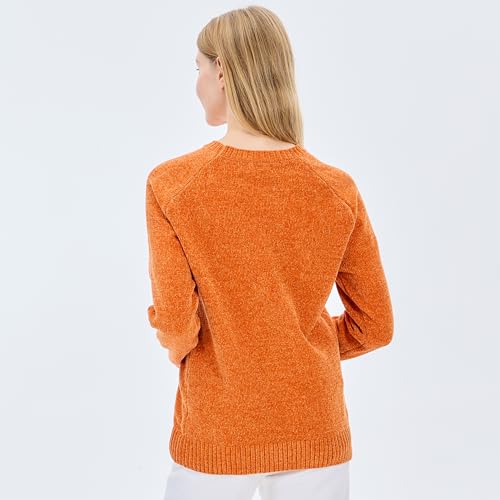 Image of Simple&Opulence Women's Chenille Sweater Crewneck Long Sleeve Pullover Ribbed Cuff Hem Round Neck Jumper Tops