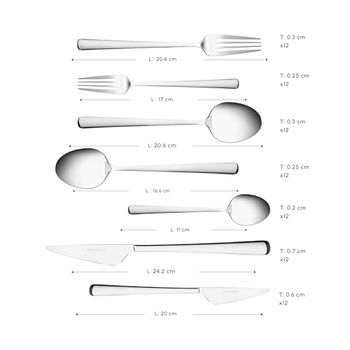 Karaca Serena Cutlery Set for 12 People, 18/10 Stainless Steel Spoons and Forks Set, Silver Flatware Kitchen Utensils, 84 Piece