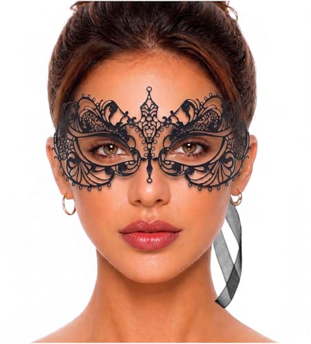 Image of Masquerade Mask for Women with Rhinestones - Elegant Metal Half Face Mask for Masquerade Parties, Mardi Gras, & Themed Events