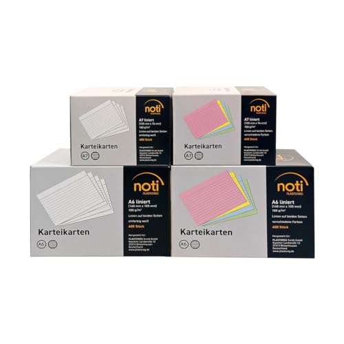 Karteikarten A7, 105 x 74mm liniert, weiß, 400 Stück in praktischer Spenderbox, für Vokabeln, als Lernkarten, Moderationskarten, Büro und Schule in 180g/m²
