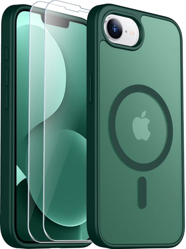 SPIDERCASE Designed for iPhone 16e Case, Magnetic Translucent with 2PCS Tempered Glass Screen Protector Anti-Fingerprint Phone Case for iPhone 16e 6.1'',Forest Green