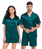 SWOMOG Men Matching Pajamas Set Satin Short Sleeve Sleepwear Silky Pj Set for Men Button-Down Two-Pieces Nightwear Green