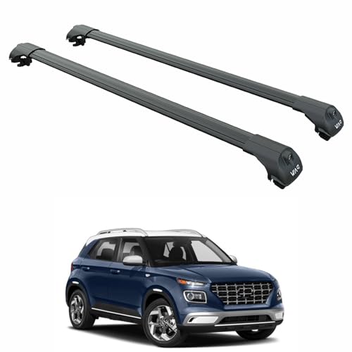 Heavy Duty Aluminum Roof Rack Cross Bars for Hyundai Venue (2020-2026), 330lbs Capacity, T-Slot Channel, Lockable, No-Drill Installation (Black, 2020-2026 Roof Rack Cross Bars Raised Rail)