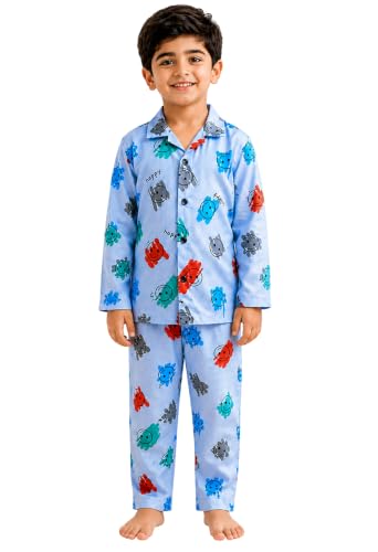 Image of 3BROS Kid's Pure Cotton Full Sleeves Night Suit /Dress for Boys /Girls Full Pajama & Top Sleep Suit Combo Set