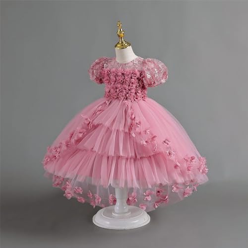 Robe de princesse rose en dentelle pétale pour fille de 6 à 7 ans
