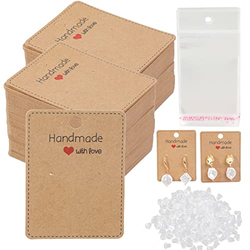 Femtindo 150 Pack Earring Cards for Jewelry Packaging DIY Earrings Holder Display Card with Bag for Studs Selling (Brown(Earring Card) 5x6.5cm)