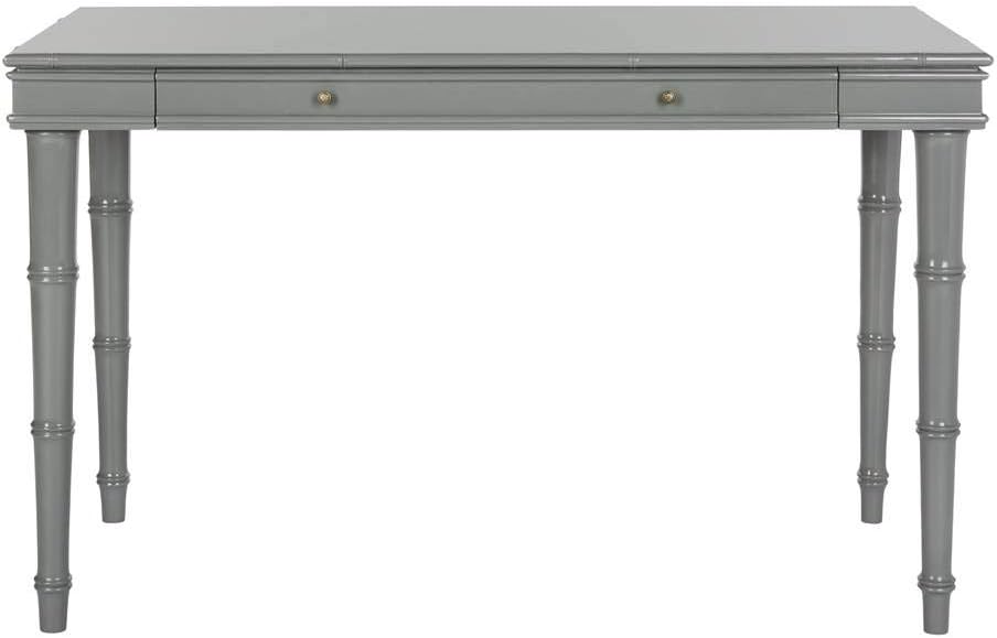 Transitional Gray Home Office Desk with Bamboo-Inspired Frame